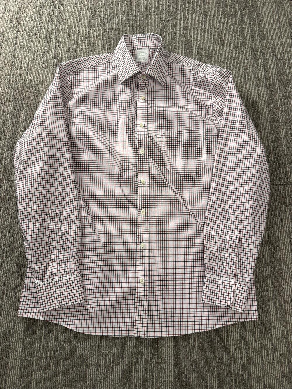 Brooks Brothers Shirt Mens 16-34 Red Blue Check Milano Dress Non-Iron Supima